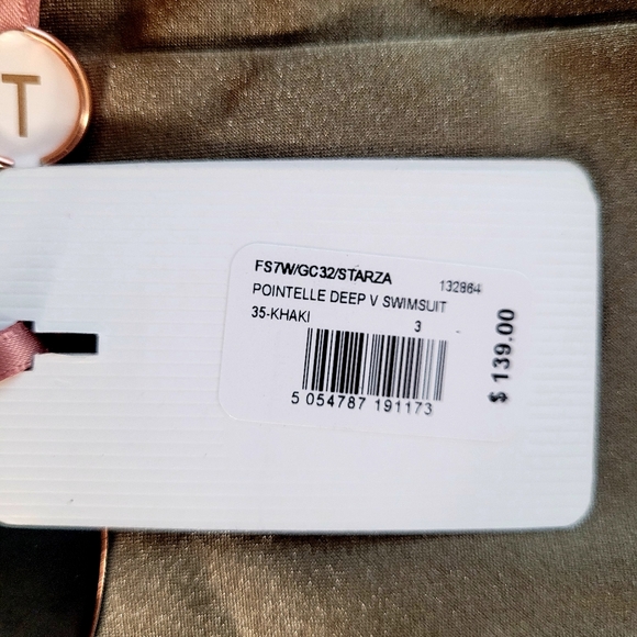 NWT Ted Baker Pointelle Deep V Plunge One Piece Swimsuit Khaki Green 8 - Picture 10 of 12